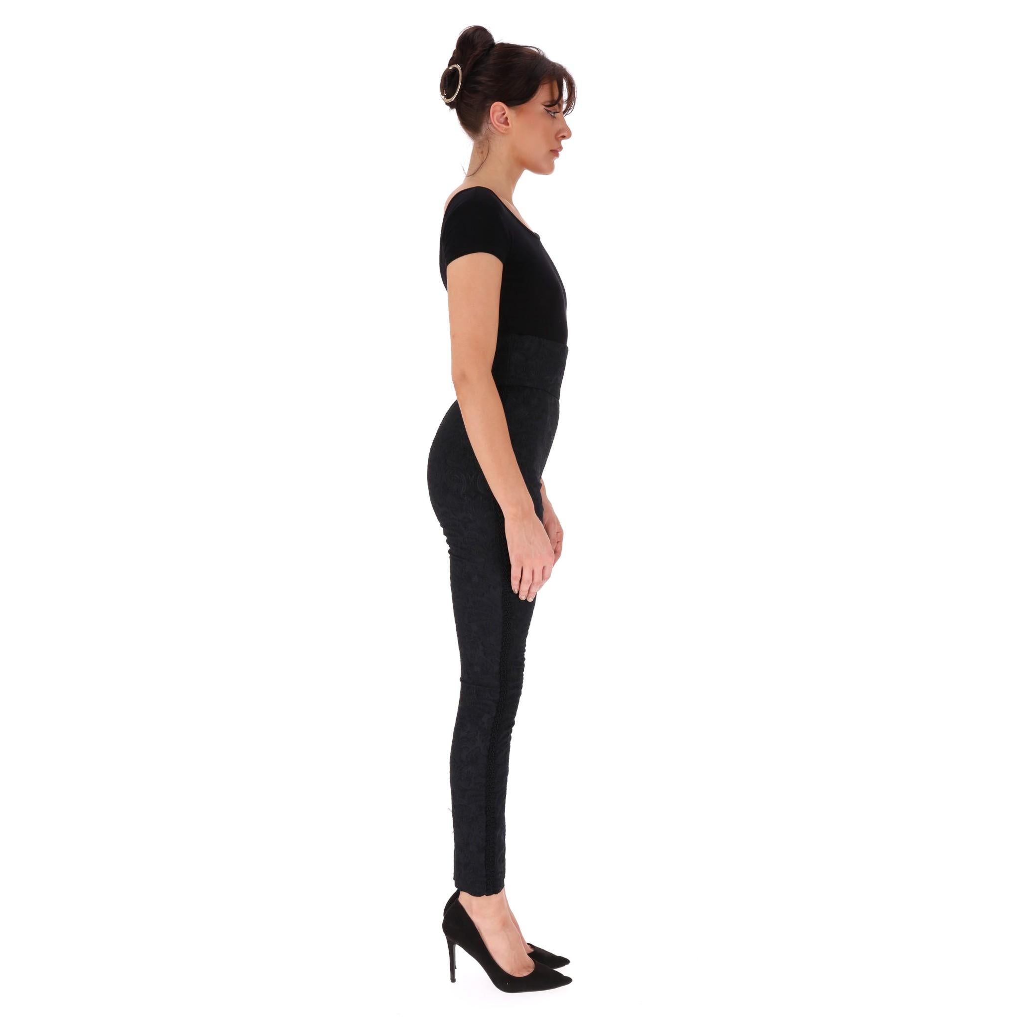 Black Dolce & Gabbana Jacquard High Waisted Trousers For Sale