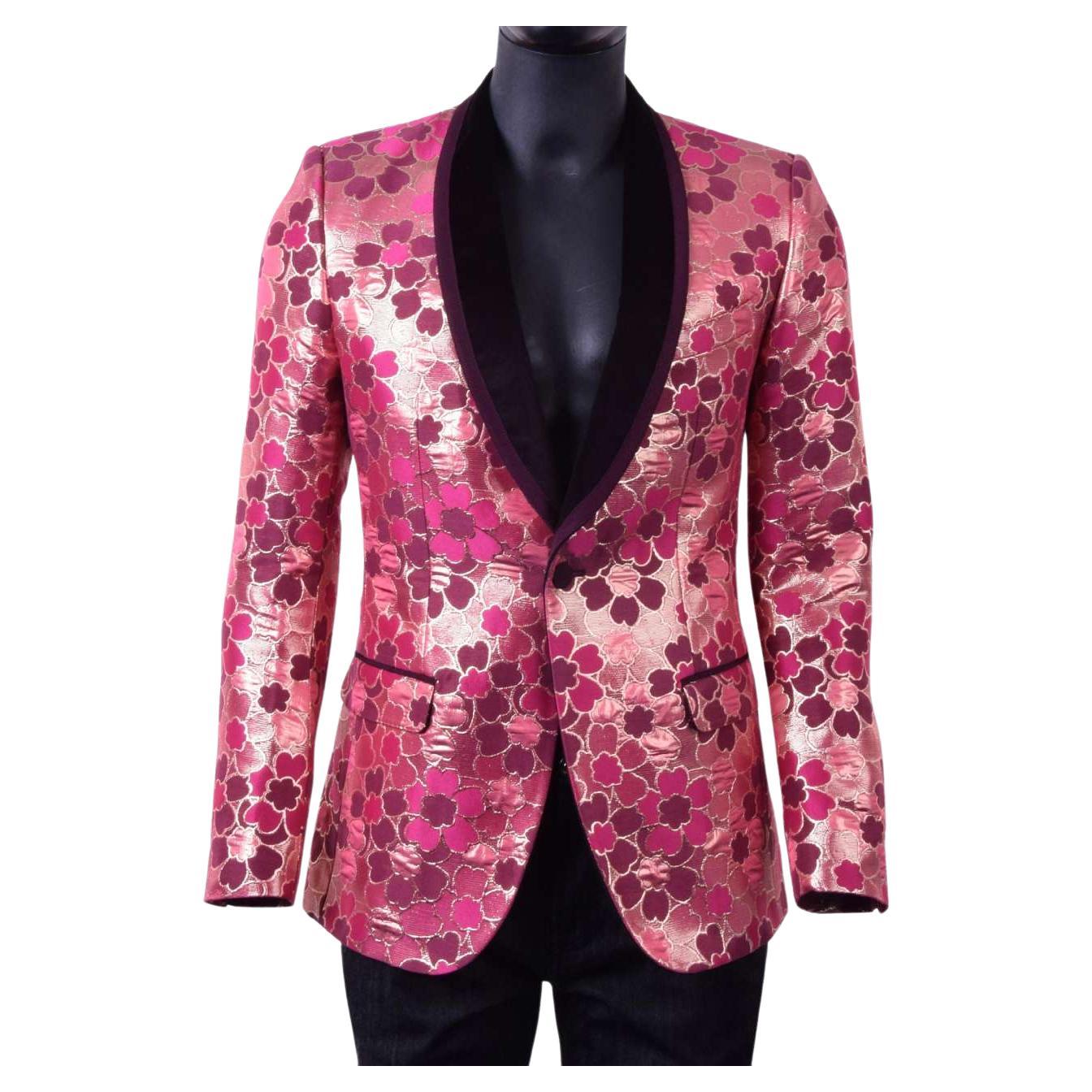 Dolce & Gabbana - Jacquard Tuxedo Blazer Red Pink 44 For Sale