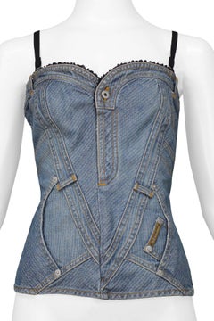 Dolce & Gabbana Jean Denim Bustier Top With Lace Trim