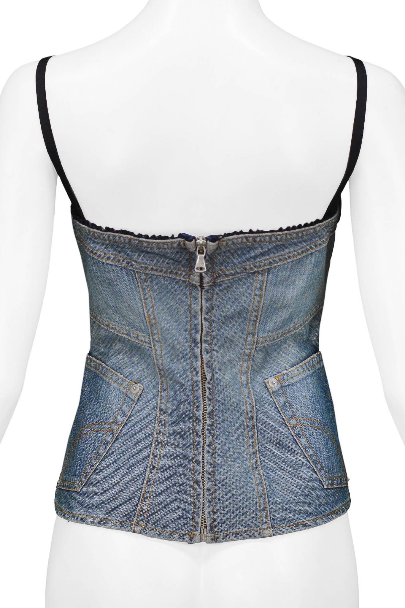 Gris Dolce & Gabbana haut bustier en jean avec bordure en dentelle en vente