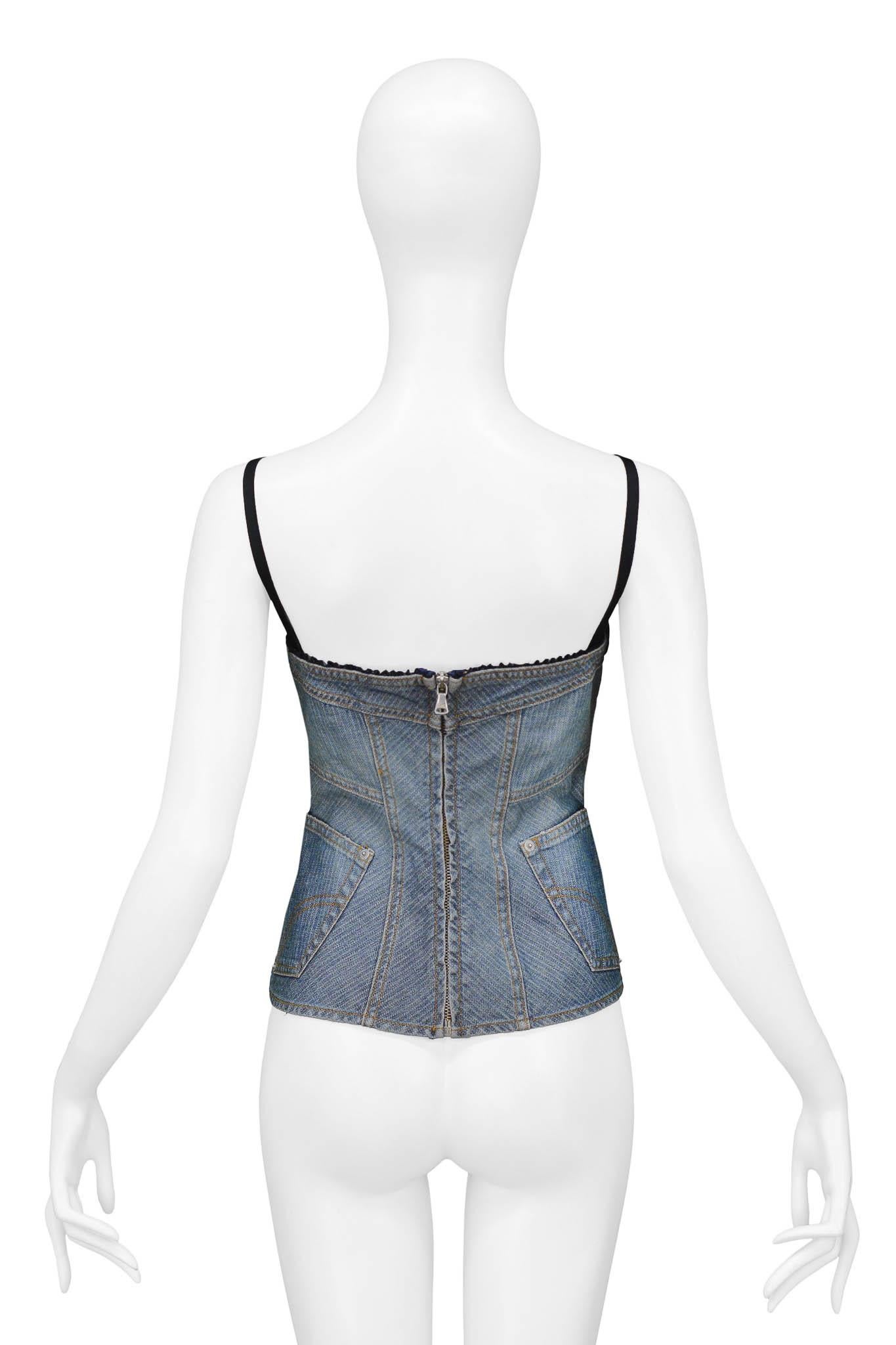 Dolce & Gabbana haut bustier en jean avec bordure en dentelle Excellent état - En vente à Los Angeles, CA