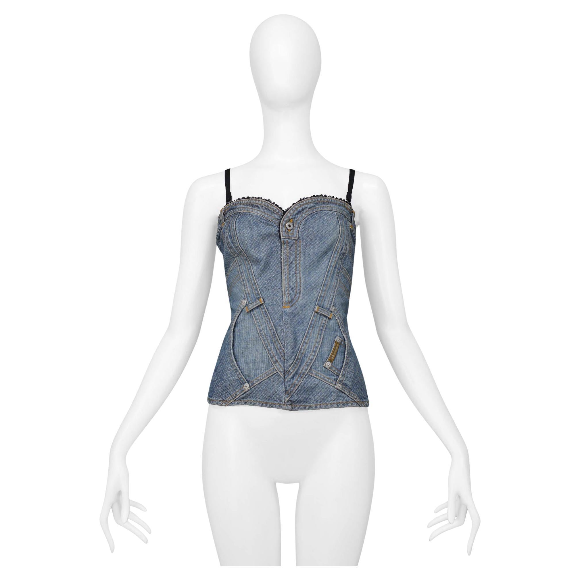 Dolce & Gabbana Top vaquero con corpiño y ribete de encaje