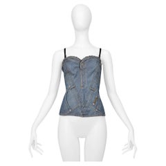 Dolce & Gabbana Jean Denim Bustier Top With Lace Trim