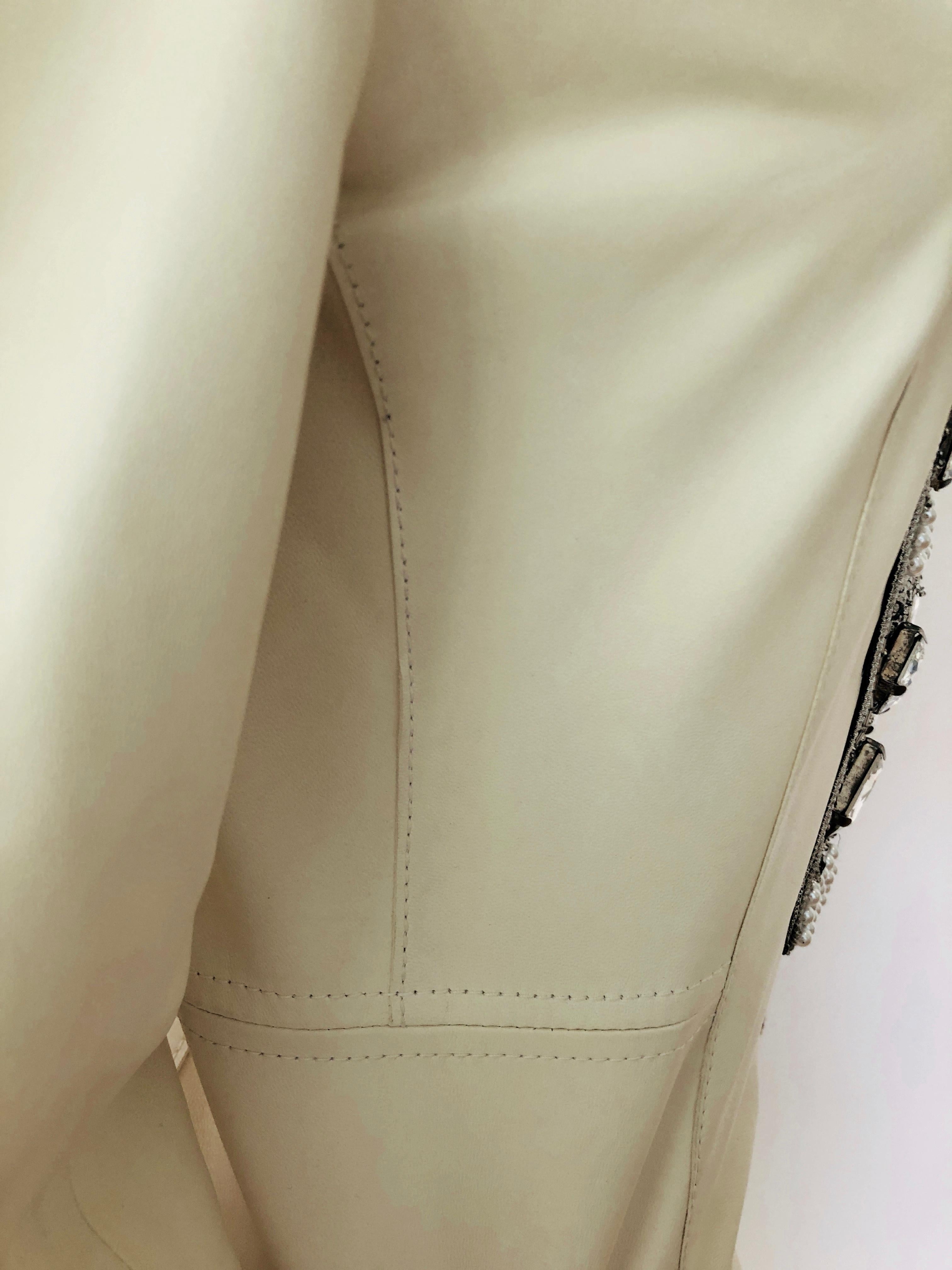 Dolce & Gabbana Jewel Embellished Fitted Short Off White Lambskin Evening Jacket For Sale 5