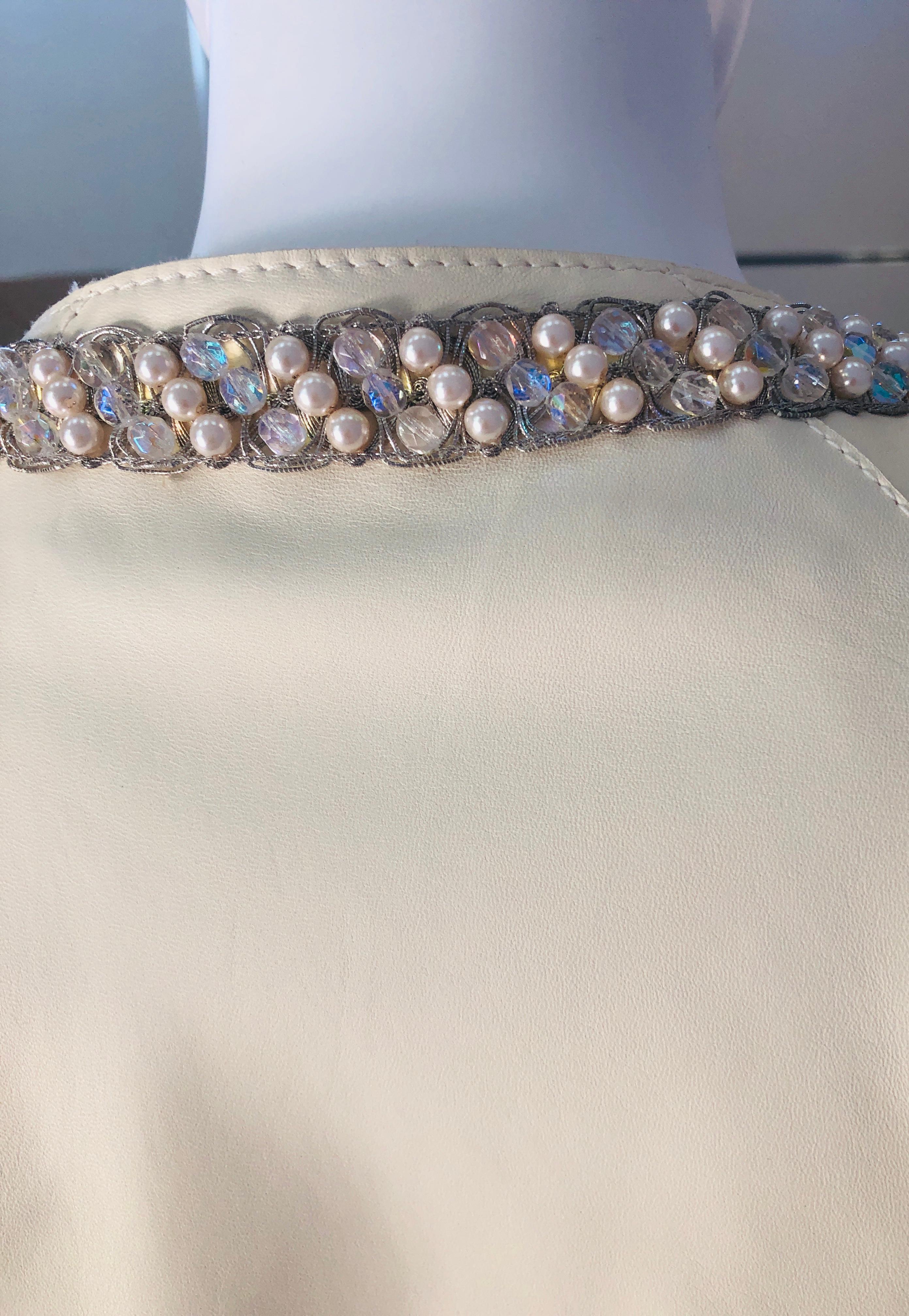 Dolce & Gabbana Jewel Embellished Fitted Short Off White Lambskin Evening Jacket In Good Condition For Sale In Houston, TX