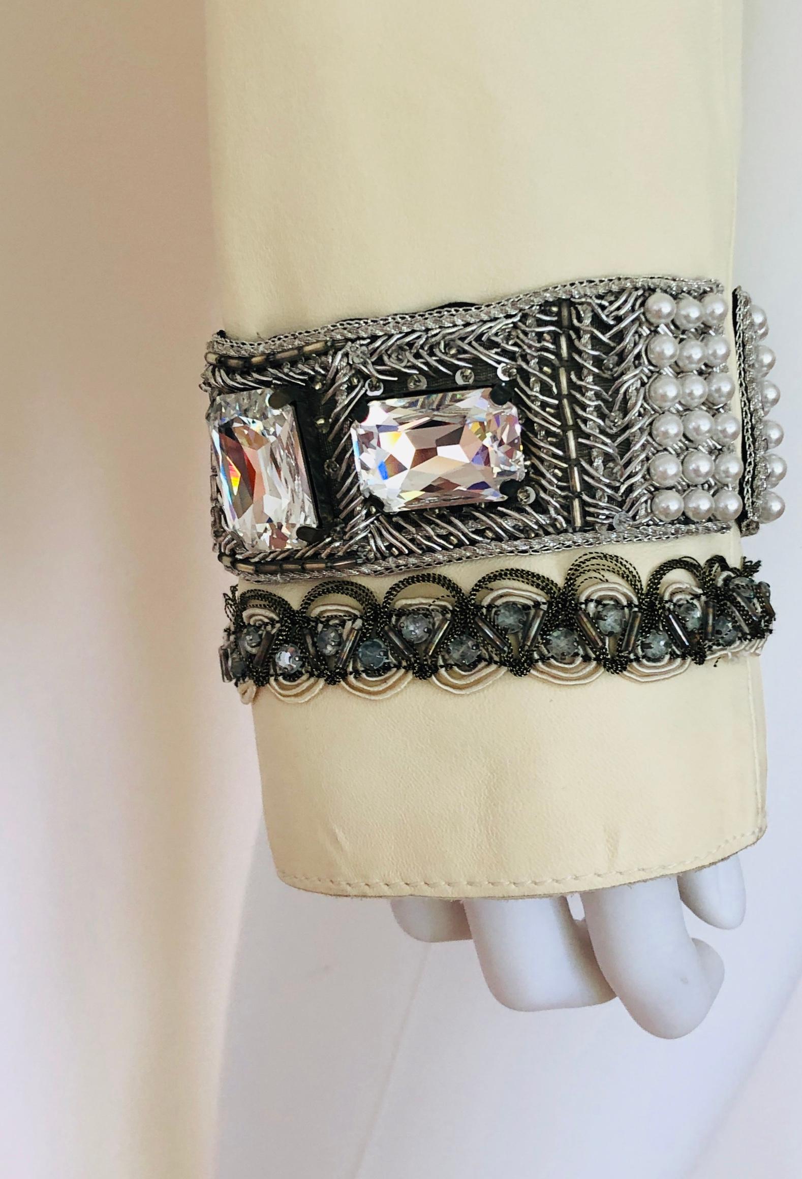 Women's Dolce & Gabbana Jewel Embellished Fitted Short Off White Lambskin Evening Jacket For Sale