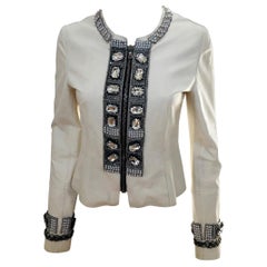 Dolce & Gabbana Jewel Embellished Fitted Short Off White Lambskin Evening Jacket