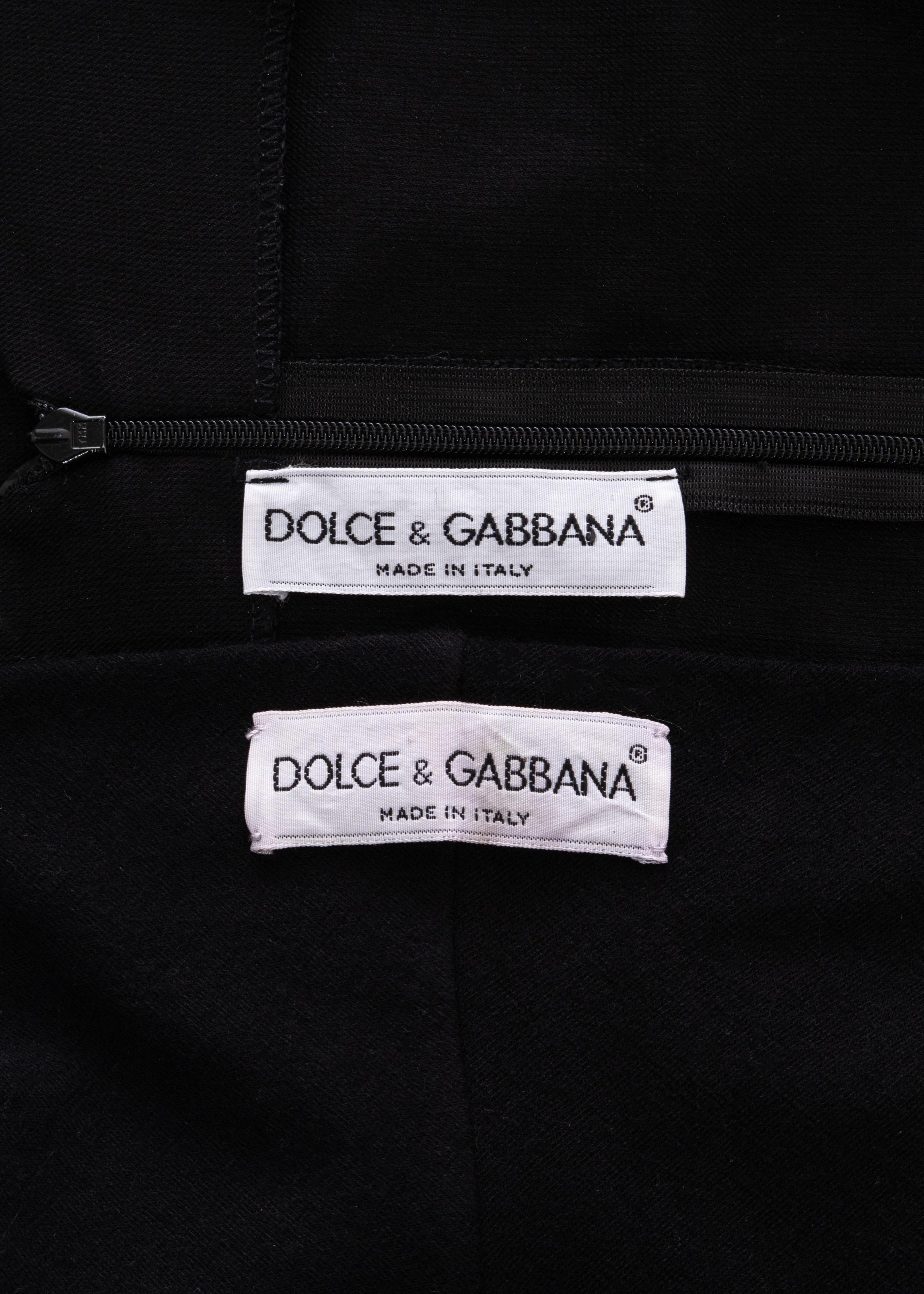 Dolce & Gabbana jewelled corset, mini skirt, shrug and gloves ensemble, fw 1991 2