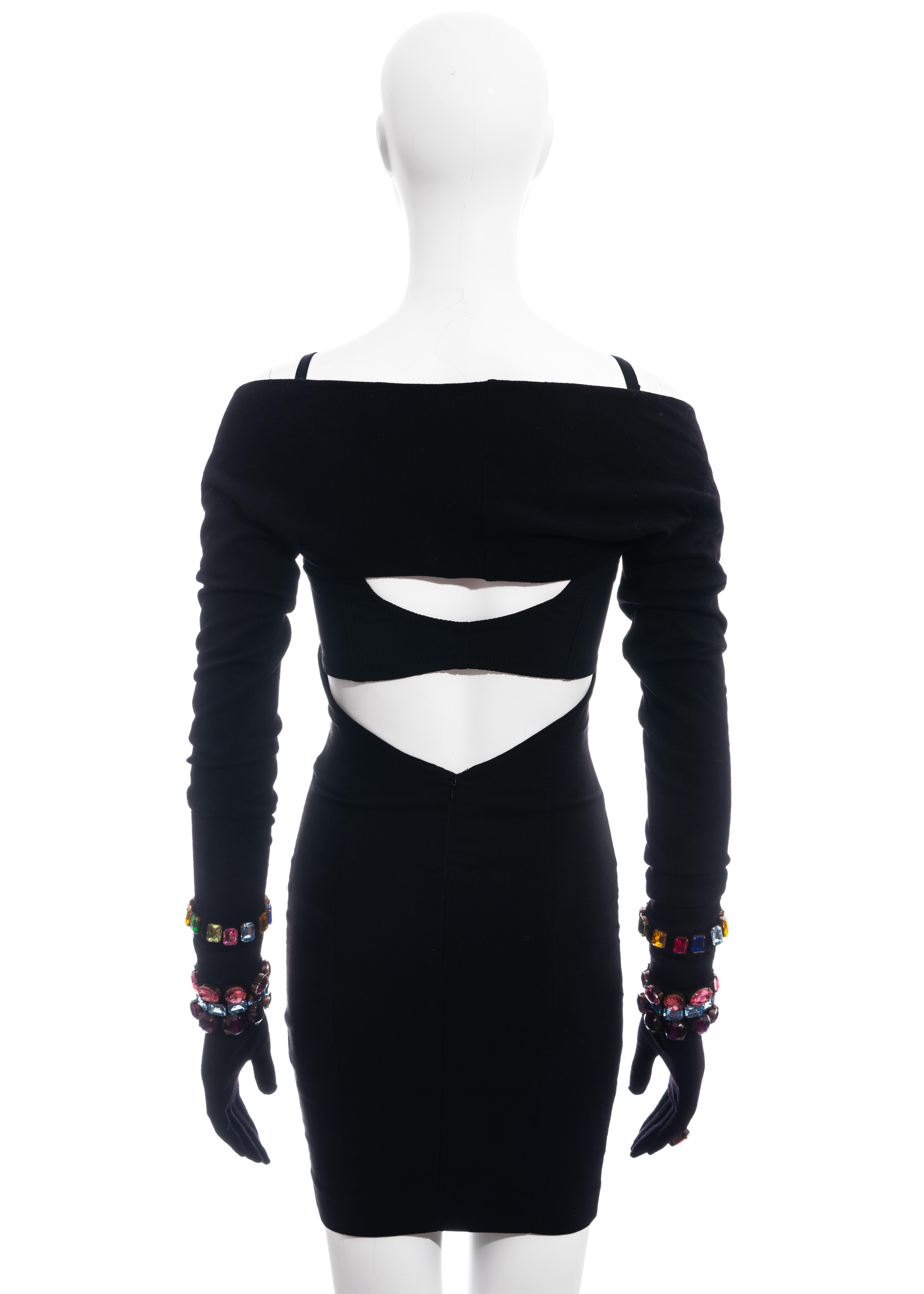 Women's Dolce & Gabbana jewelled corset, mini skirt, shrug and gloves ensemble, fw 1991