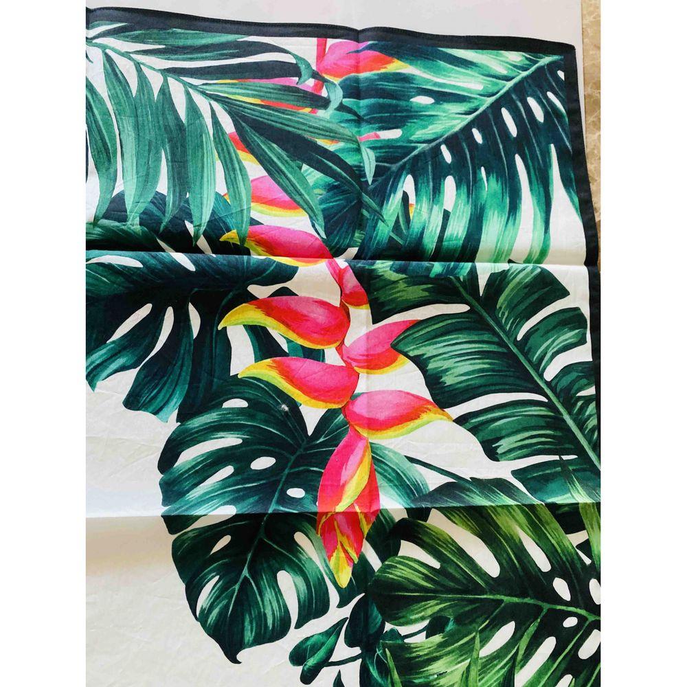Black Dolce & Gabbana Jungle Tropical Green Leaves Print Cotton Scarf