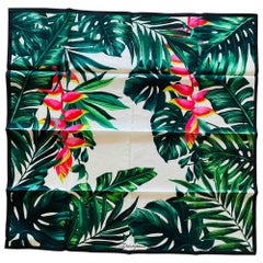Dolce & Gabbana Jungle Tropical Green Leaves Print Cotton Scarf