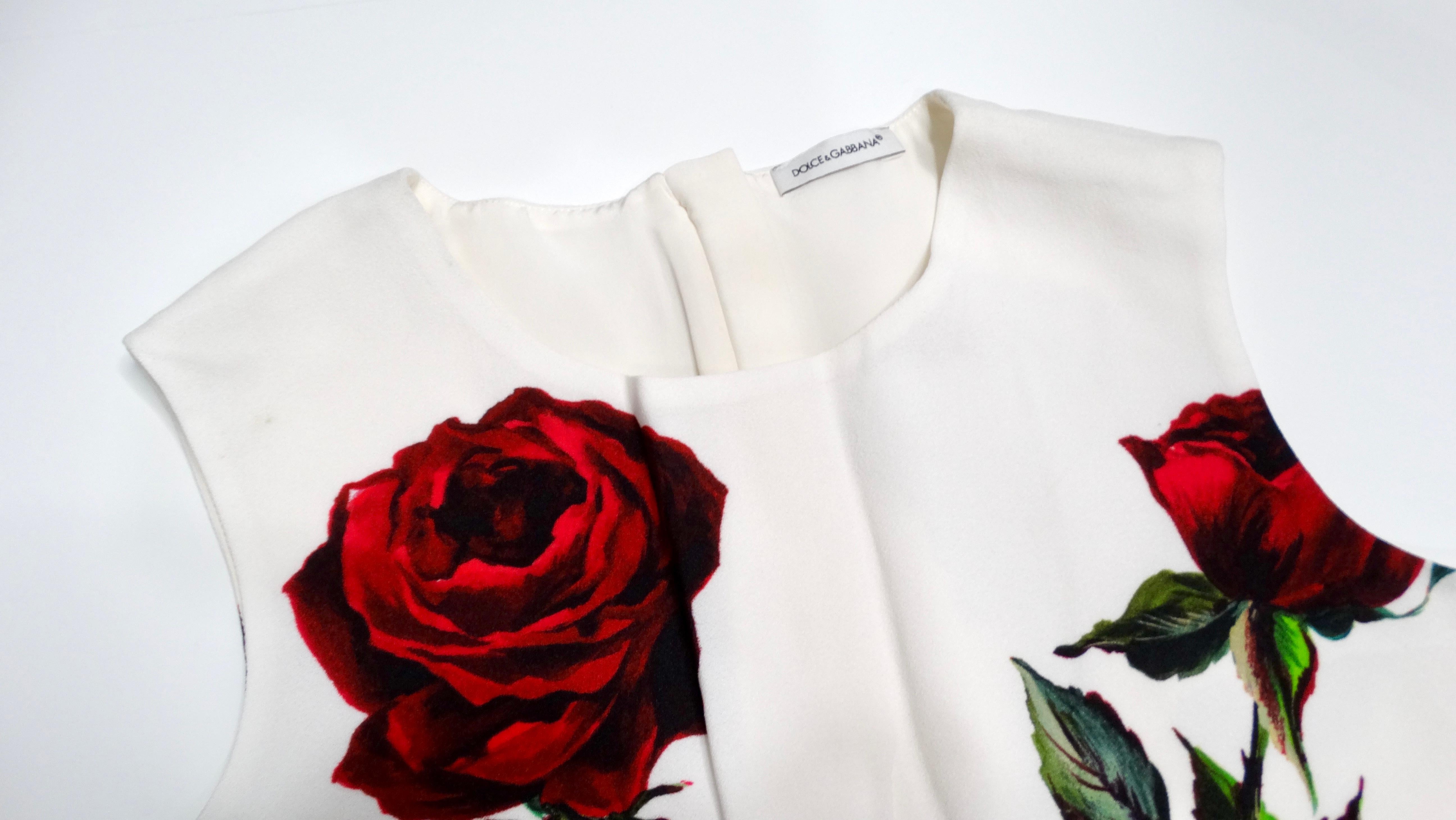 Gris Dolce & Gabbana Junior Girls Sleeveless White & Rose Print Dress en vente