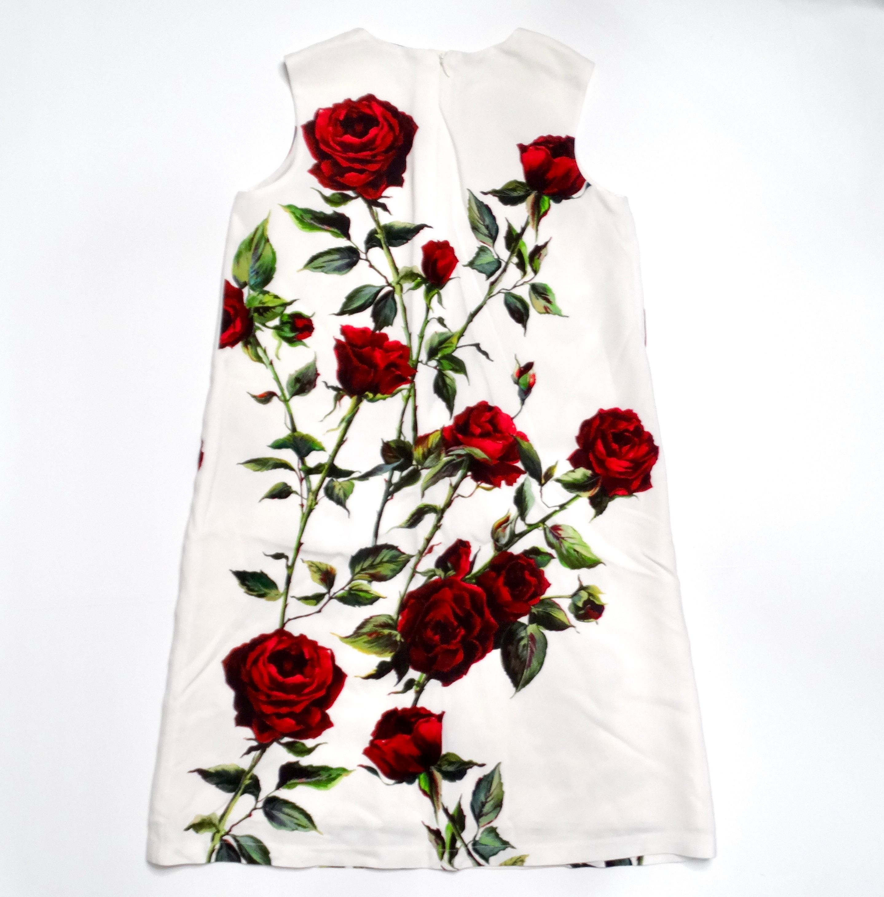 Dolce & Gabbana Junior Girls Sleeveless White & Rose Print Dress Bon état - En vente à Scottsdale, AZ