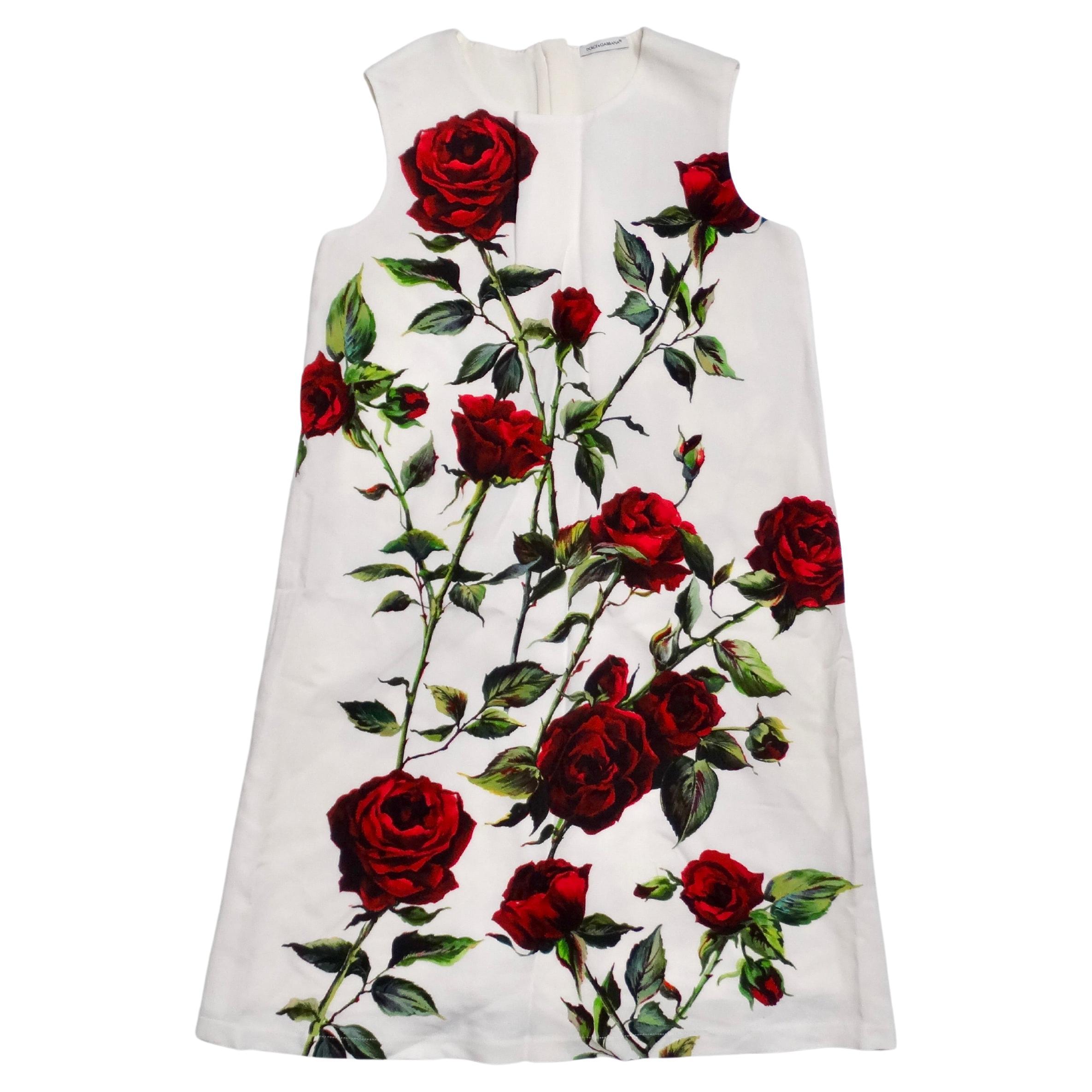 Dolce & Gabbana Junior Girls Sleeveless White & Rose Print Dress