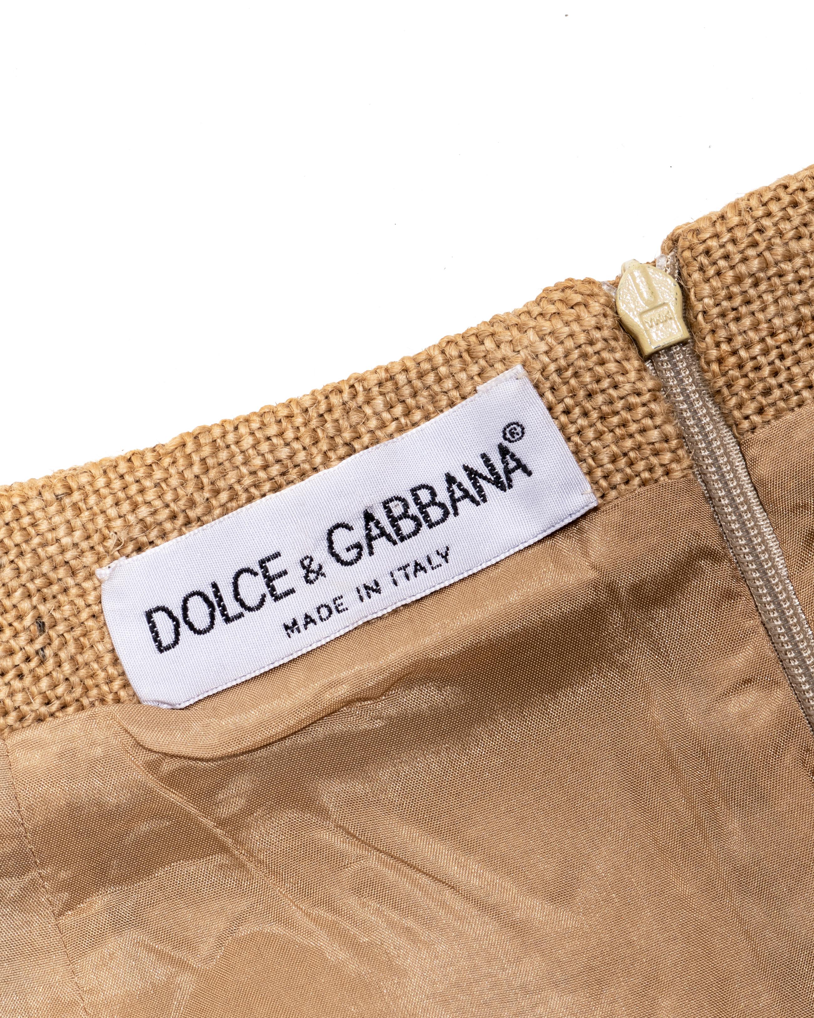 Dolce & Gabbana jute hand-painted 'Sugar Baby' mini skirt, ss 1992 For Sale 3