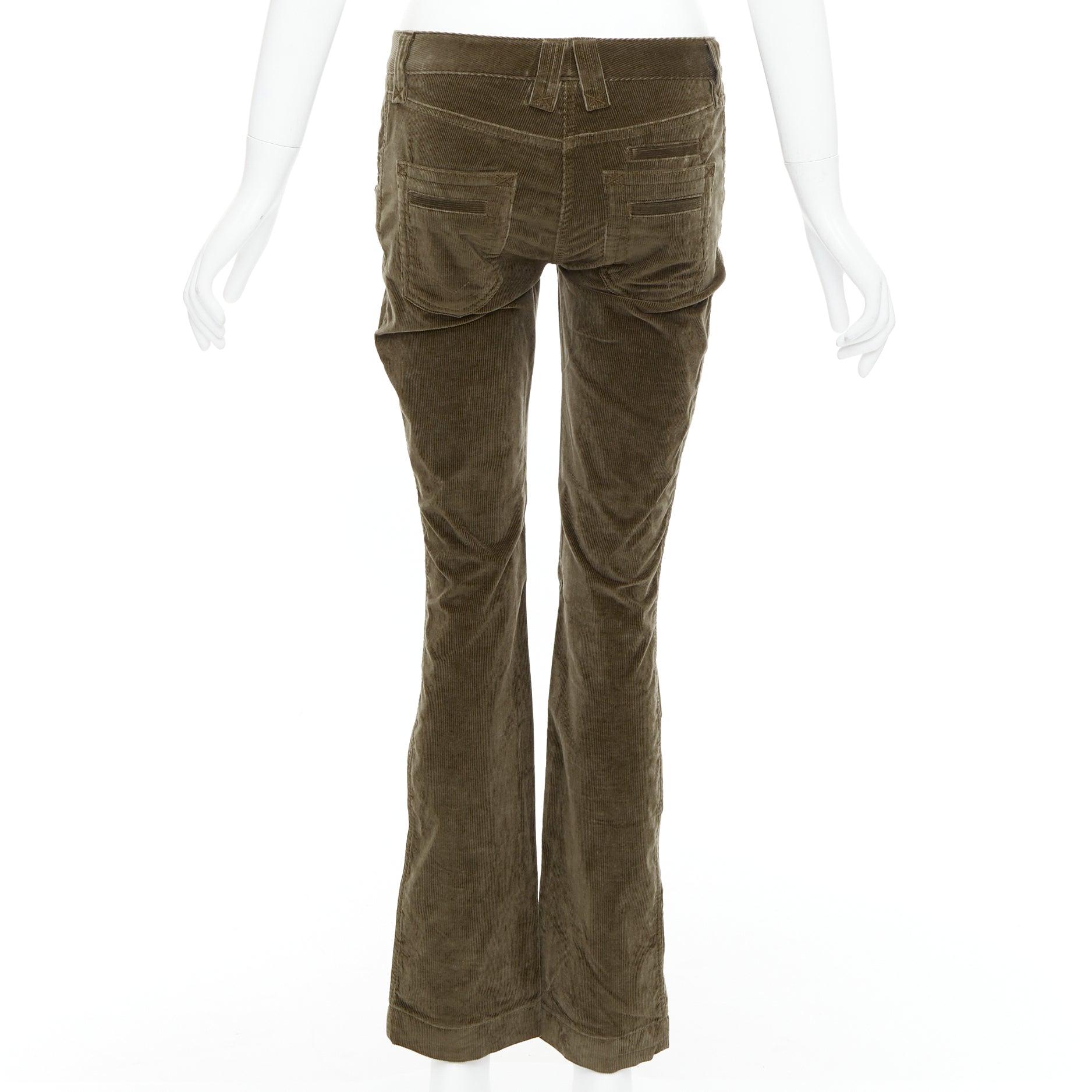 Women's DOLCE GABBANA khaki corduroy DG crest buttons flared pants IT38 XS For Sale