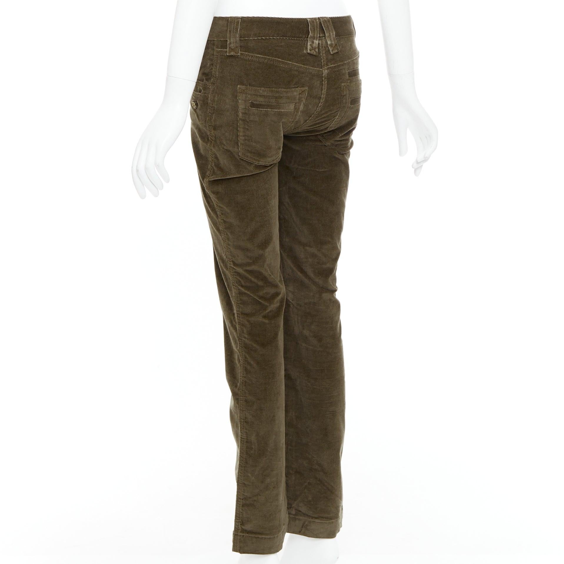 DOLCE GABBANA khaki corduroy DG crest buttons flared pants IT38 XS For Sale 1