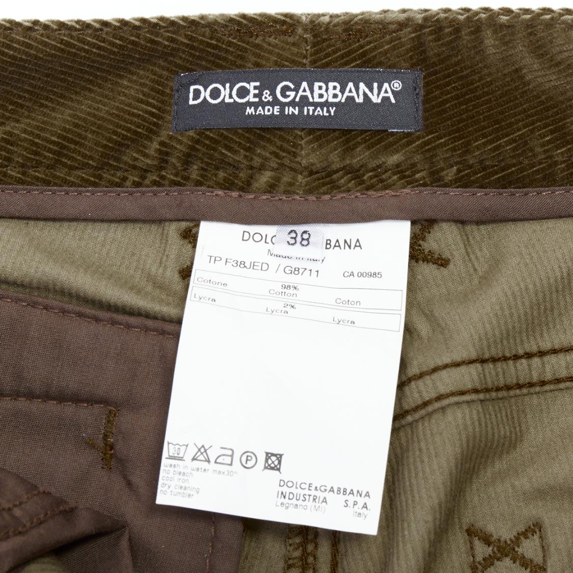 DOLCE GABBANA khaki corduroy DG crest buttons flared pants IT38 XS For Sale 3