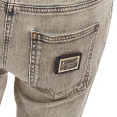 DOLCE GABBANA khaki denim washed logo metal plate jeans IT42 M