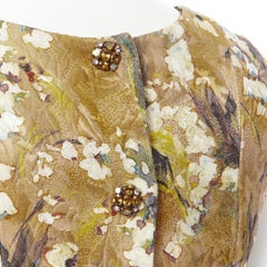 DOLCE GABBANA khaki floral blossom jewel button jacquard flared dress  IT36 XS