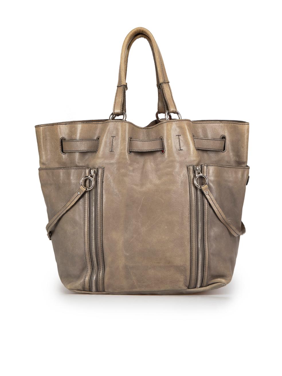 Dolce & Gabbana Khaki Leather Strap Tote Bag In Good Condition In London, GB