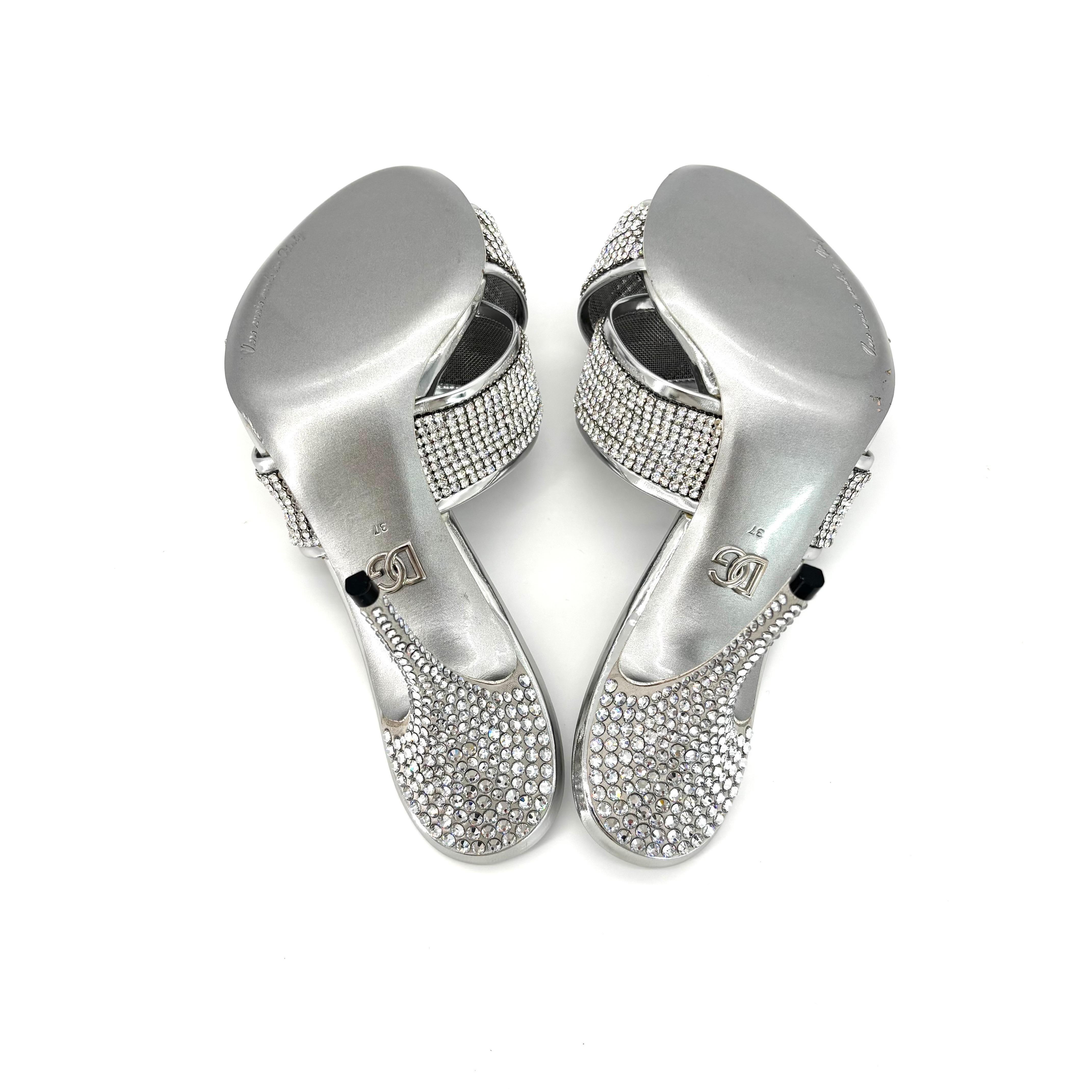 Dolce & Gabbana Kiera Crystal Mesh Mule Slip On Crossover Sandals 37 in vendita 5