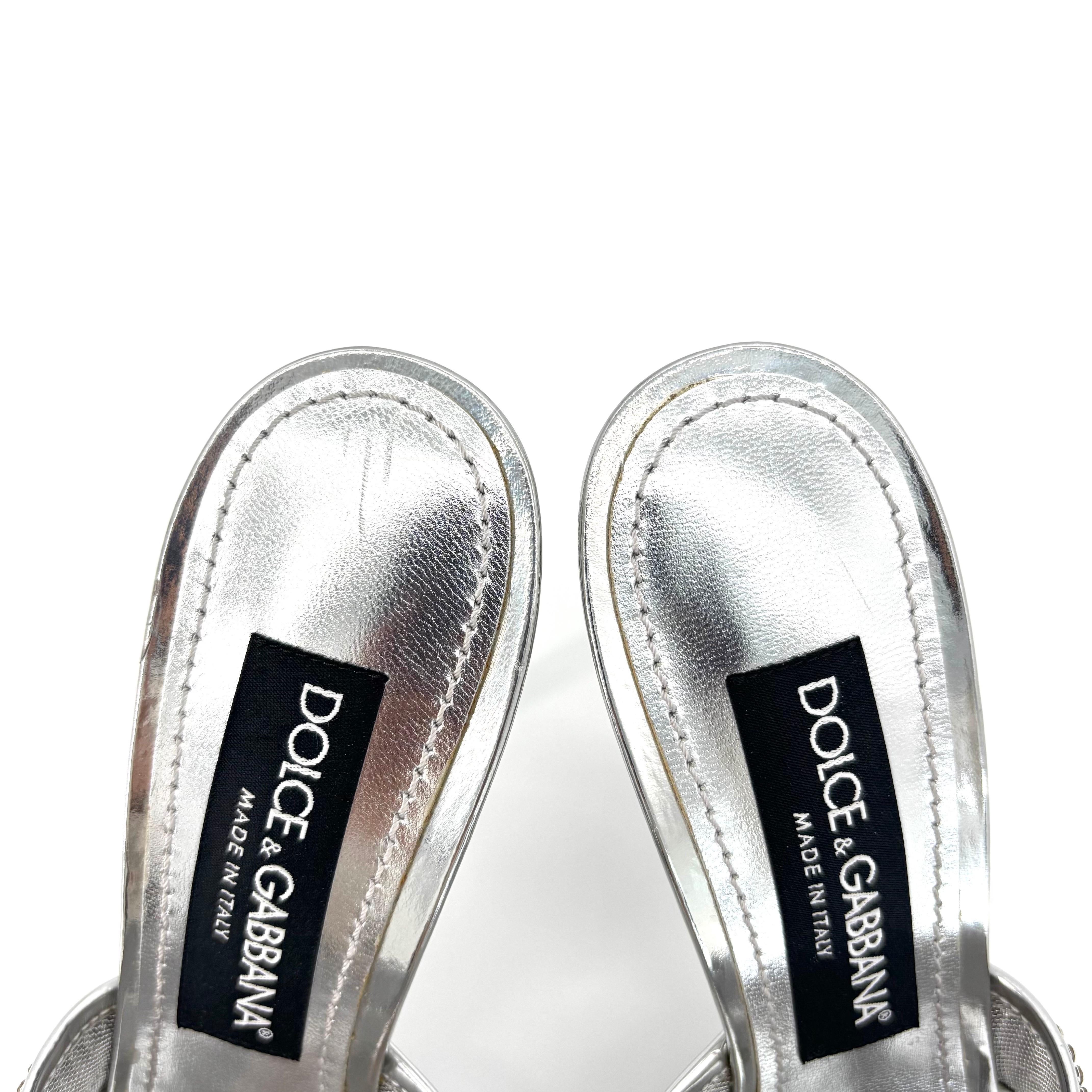 Dolce & Gabbana Kiera Crystal Mesh Mule Slip On Crossover Sandals 37 in vendita 3