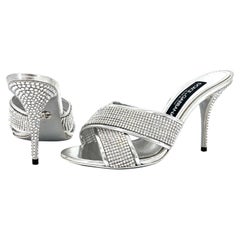 Dolce 
Gabbana Kiera Crystal Mesh Mule Slip On Crossover Sandals 37