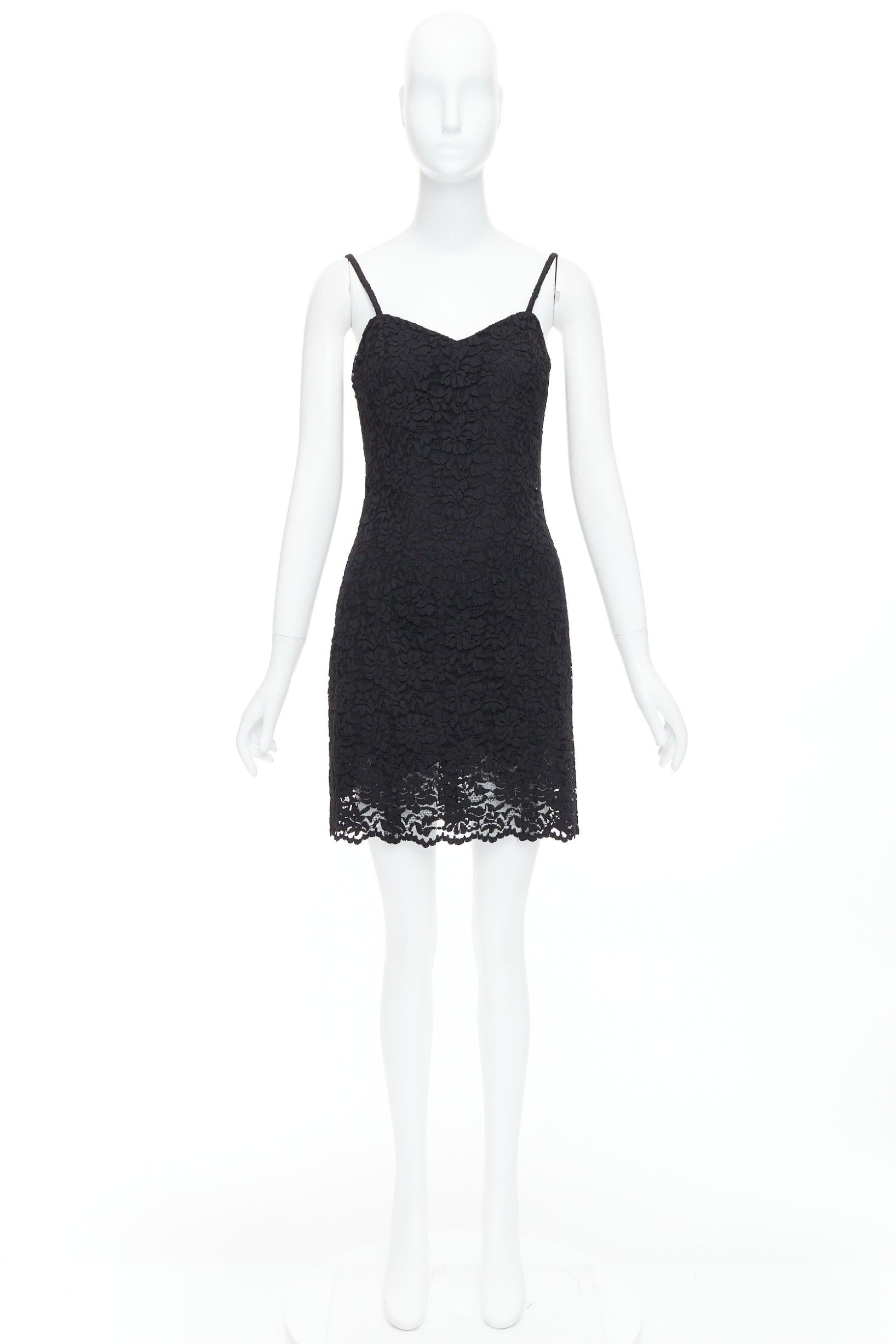 DOLCE GABBANA KIM Cordonetto black lace spaghetti strap slip dress IT40 S For Sale 5