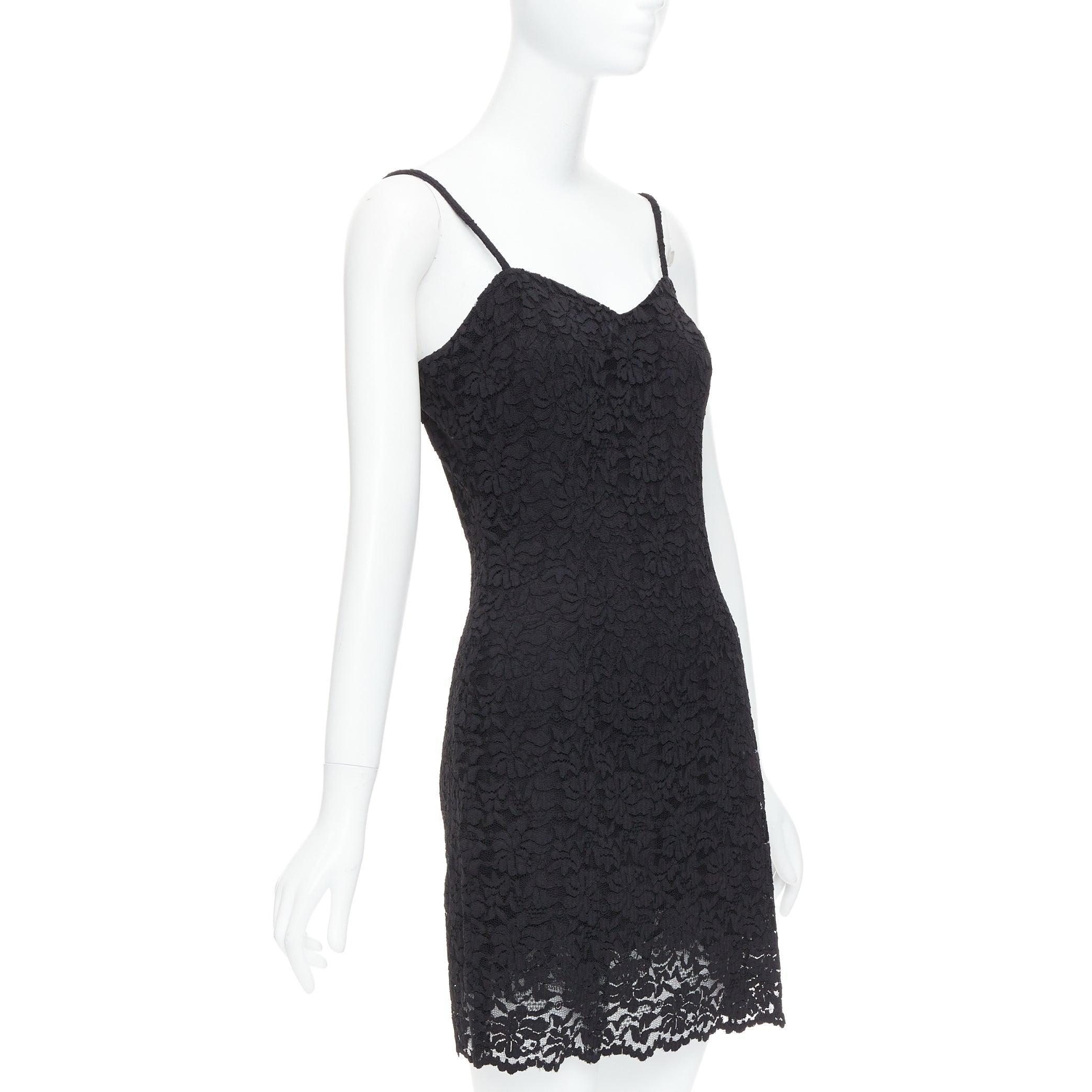 Black DOLCE GABBANA KIM Cordonetto black lace spaghetti strap slip dress IT40 S For Sale