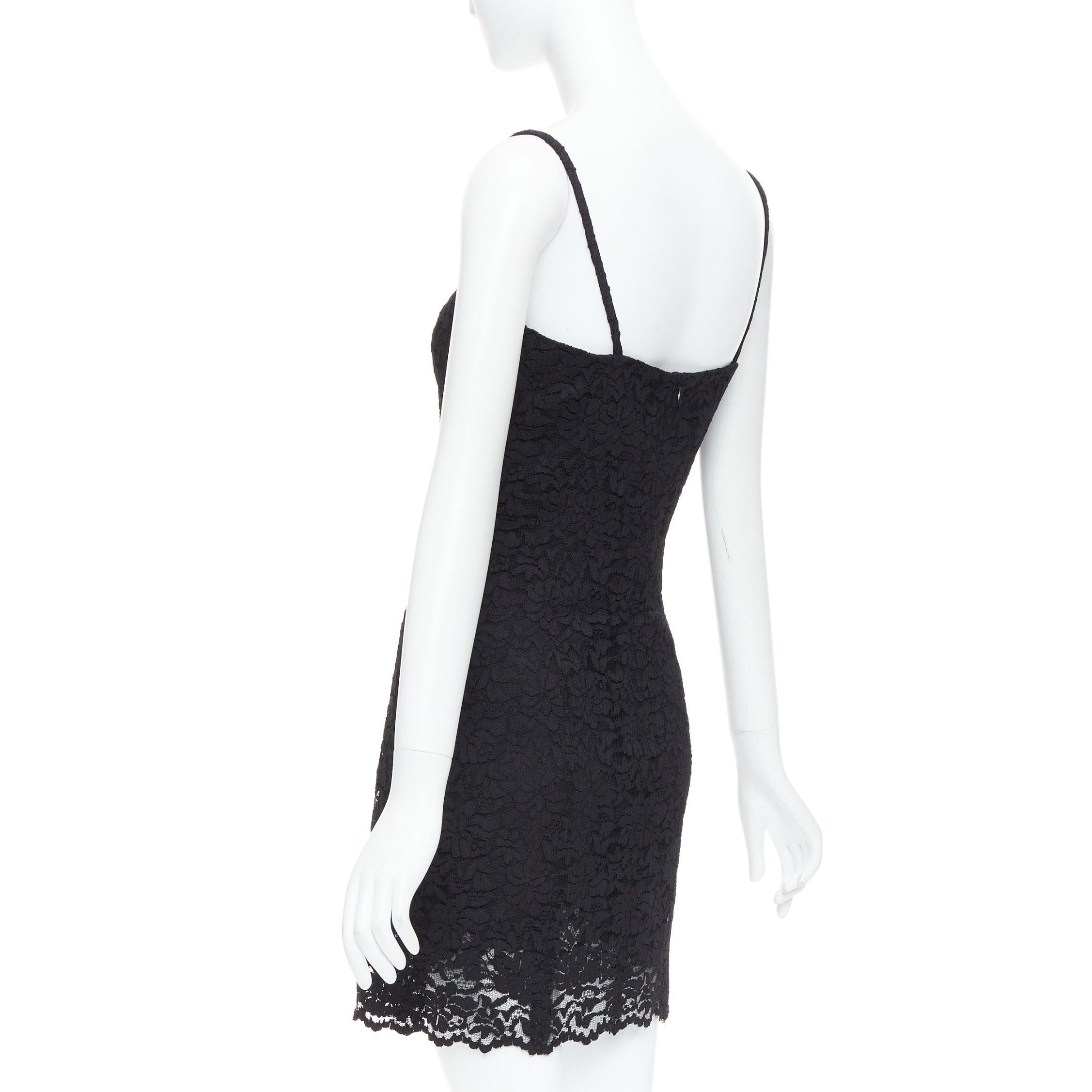 DOLCE GABBANA KIM Cordonetto black lace spaghetti strap slip dress IT40 S For Sale 1