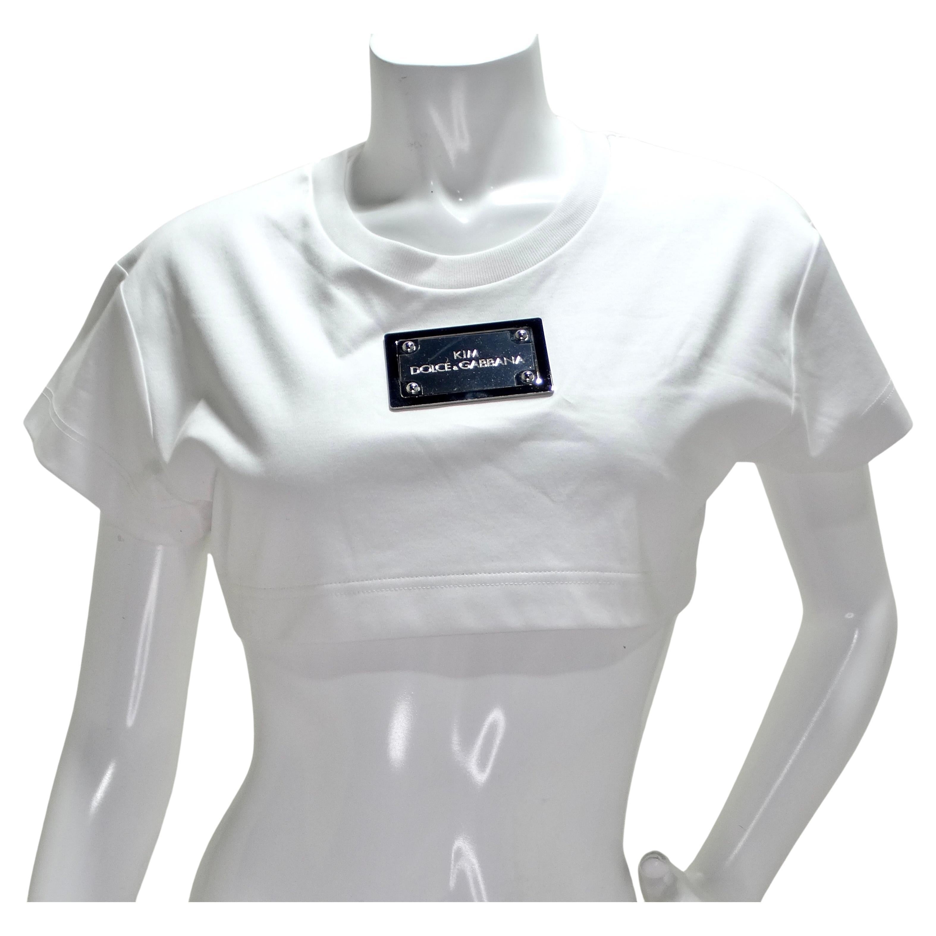Dolce & Gabbana Kim Weißes Cropped T-Shirt in Kurzform
