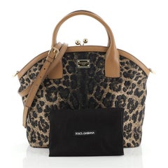 Dolce & Gabbana Kisslock Frame Satchel Leopard Print Jacquard Medium