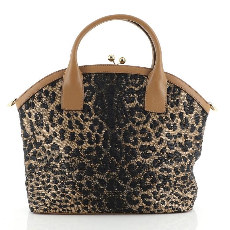 Dolce & Gabbana Kisslock Frame Satchel Leopard Print Jacquard Medium In Good Condition In NY, NY