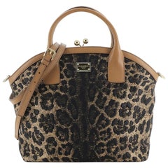 Dolce & Gabbana Kisslock Frame Satchel Leopard Print Jacquard Medium