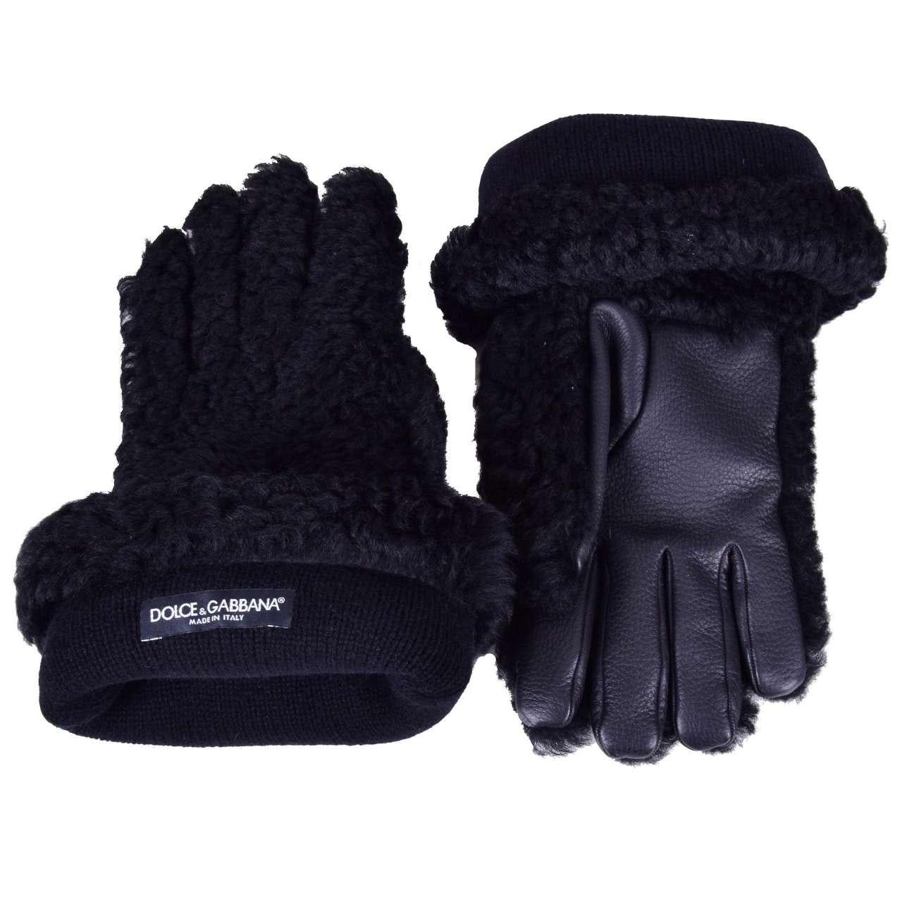 Men's Dolce & Gabbana - Knight Fur Leather Gloves Black 8.5 / Men For Sale