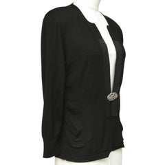 DOLCE & GABBANA Knit Cardigan Sweater Black Crystals 3/4 Sleeve Open Front Sz 46