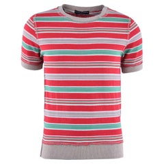 Dolce & Gabbana - Knitted Cotton T-Shirt with Stripes Red Green Beige 46 S