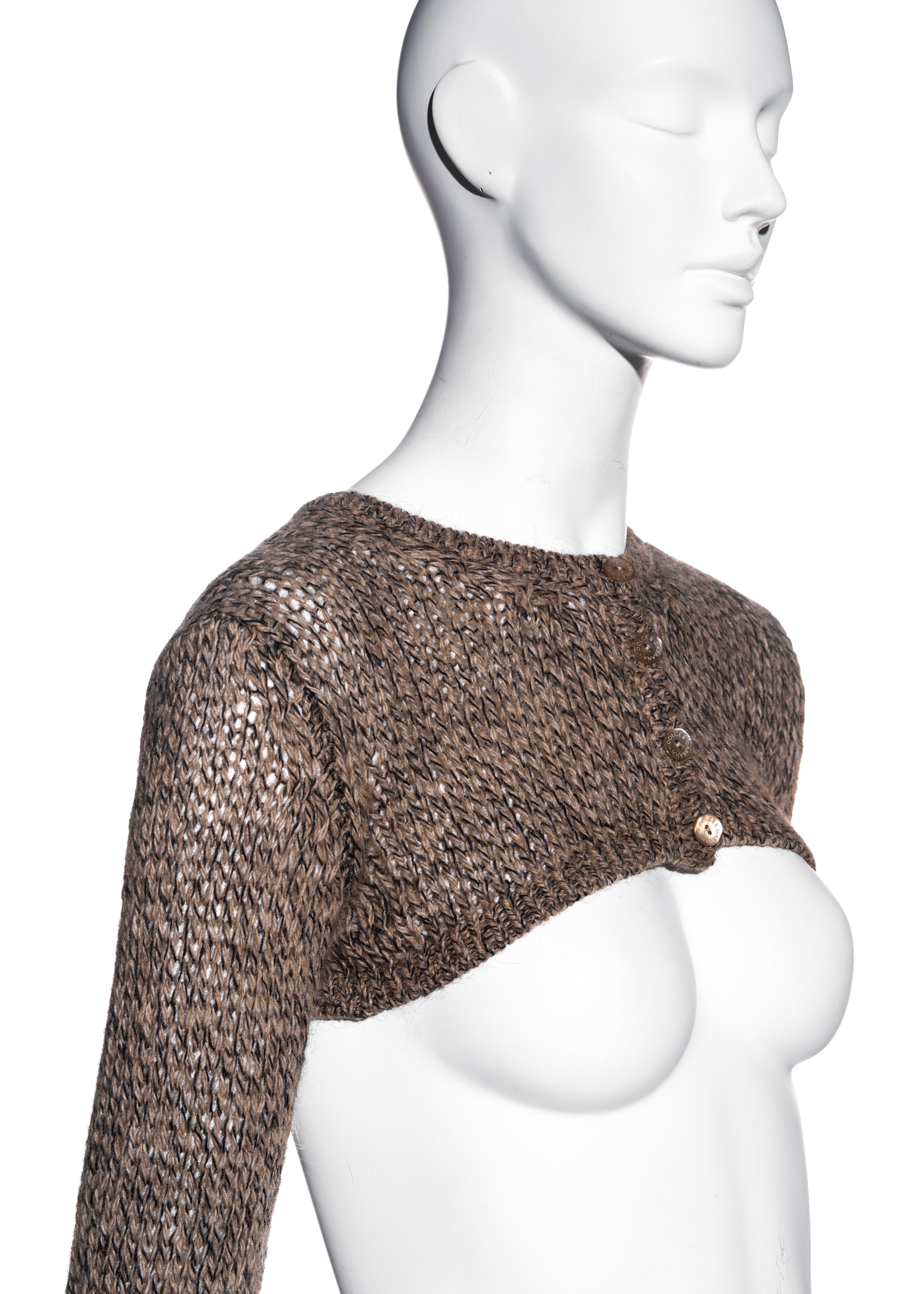 Women's Dolce & Gabbana knitted oatmeal wool cropped long sleeve cardigan, ss 1999