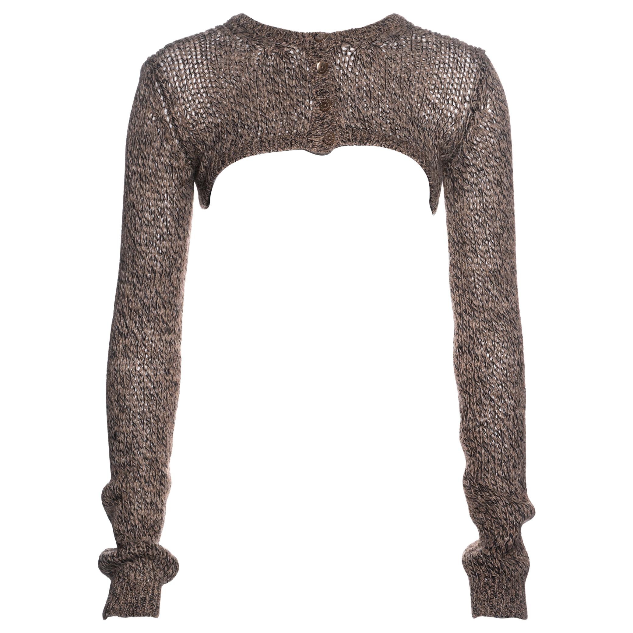 Dolce & Gabbana knitted oatmeal wool cropped long sleeve cardigan, ss 1999