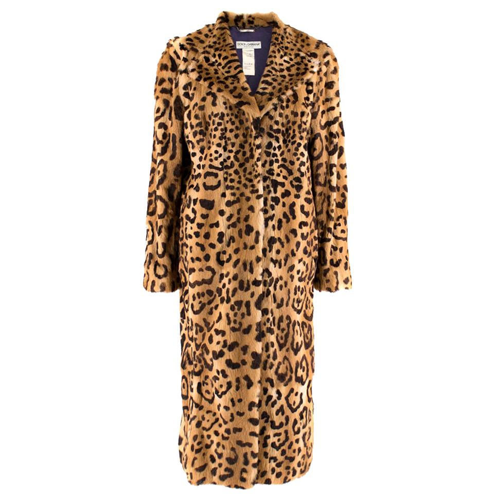 Dolce & Gabbana Kolinsky Fur Leopard Print Coat - Size US 8