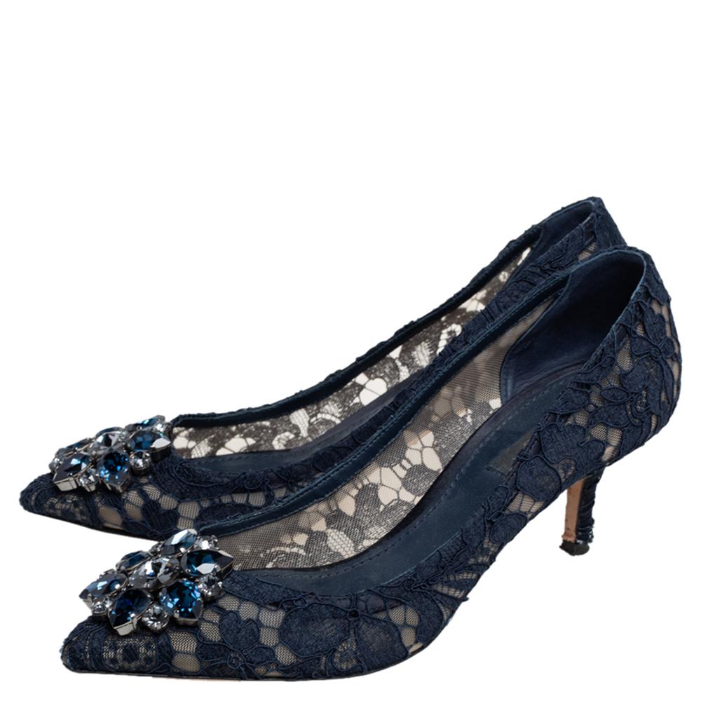 Dolce & Gabbana Spitze Bellucci Kristall verschönert spitze Zehenpumps Größe 37,5 (Schwarz)
