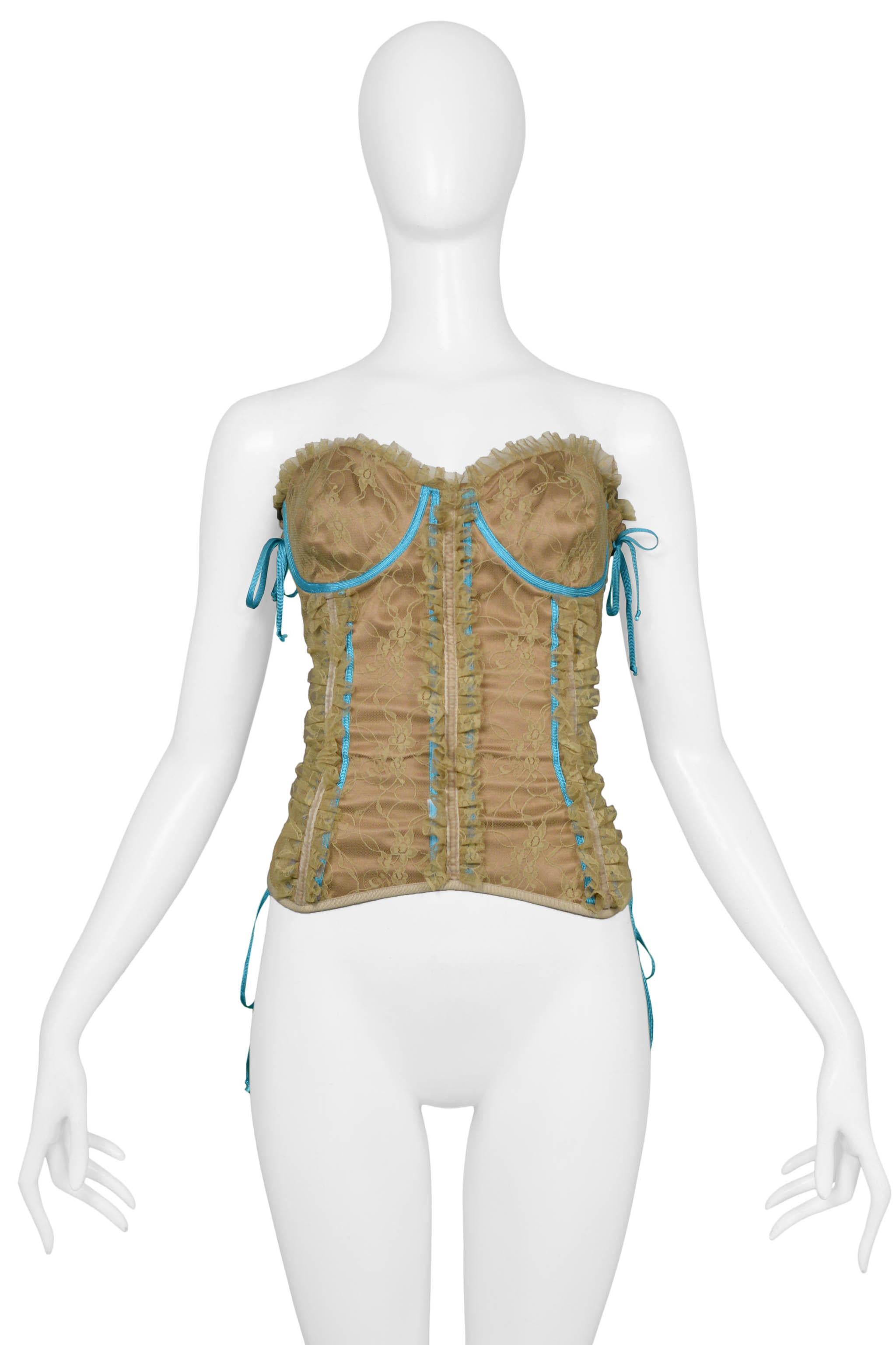 Brown Dolce & Gabbana Lace Corset Top With Blue Laces 2002 For Sale
