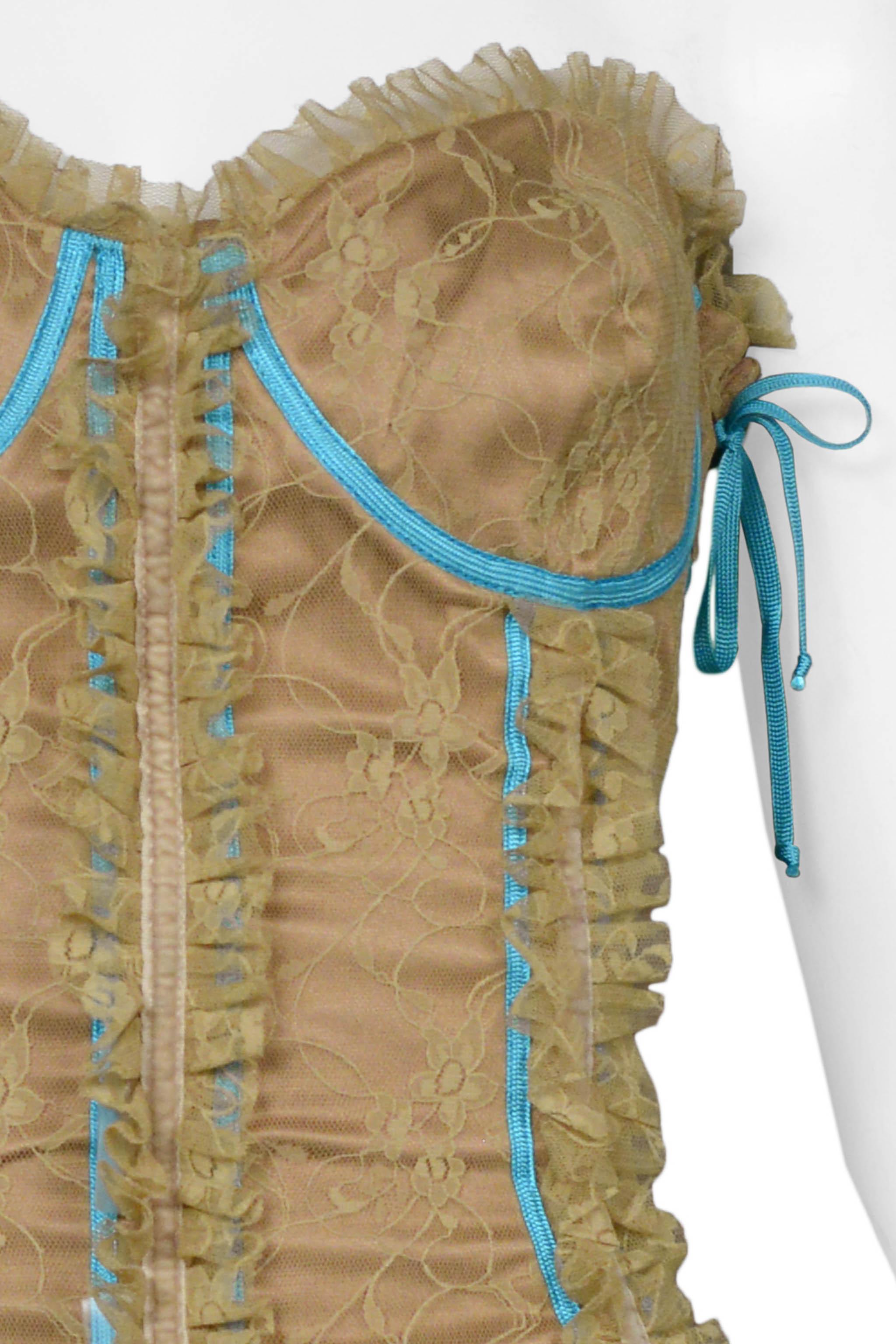 Dolce & Gabbana Lace Corset Top With Blue Laces 2002 In Excellent Condition For Sale In Los Angeles, CA