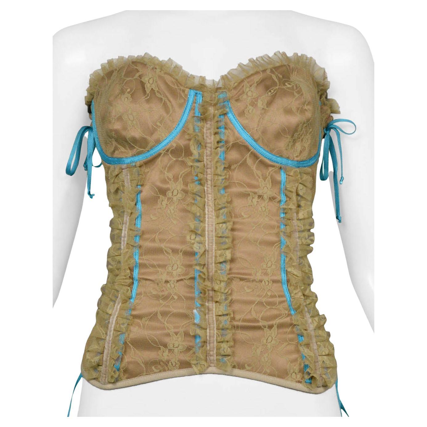 Dolce & Gabbana Lace Corset Top With Blue Laces 2002 For Sale