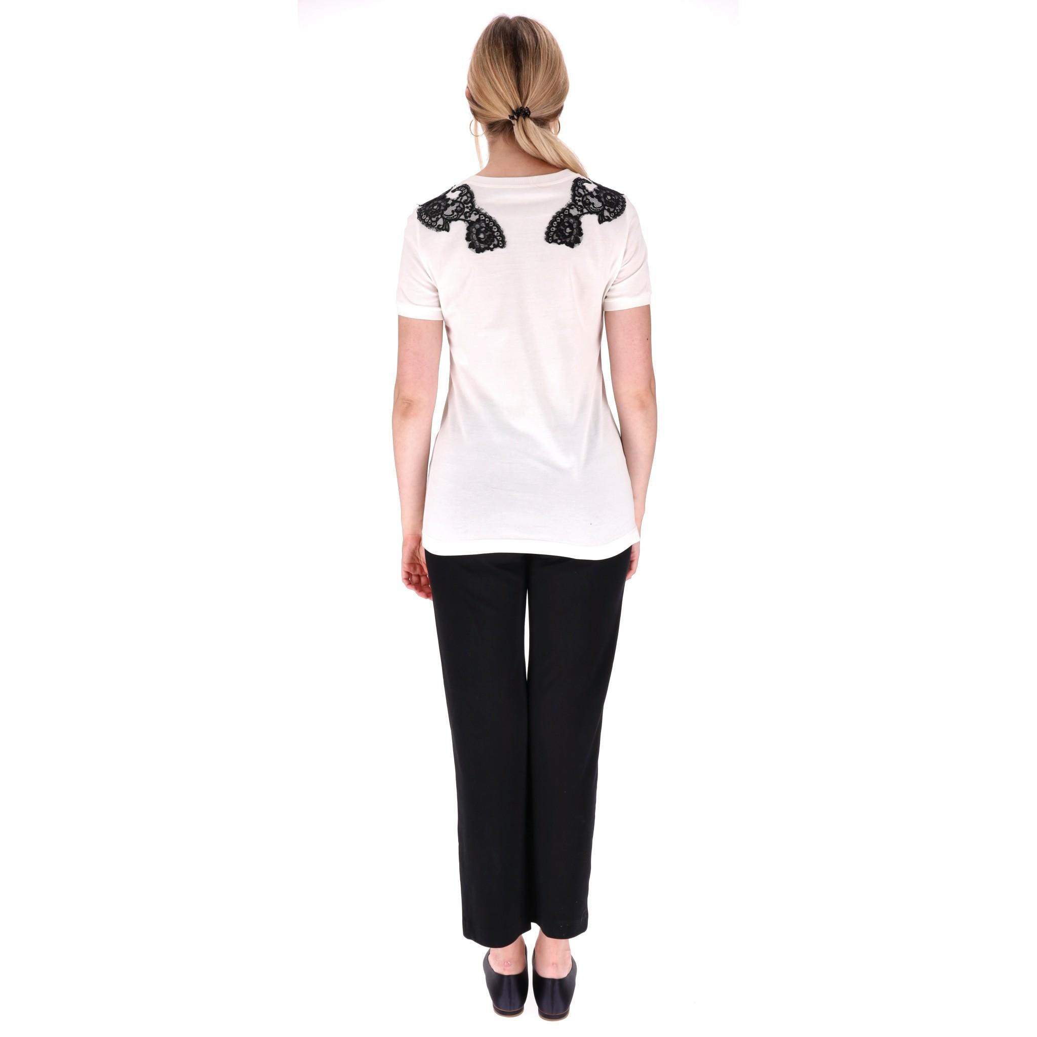 Dolce & Gabbana Lace Detailed Cotton T-Shirt In Excellent Condition For Sale In London, GB