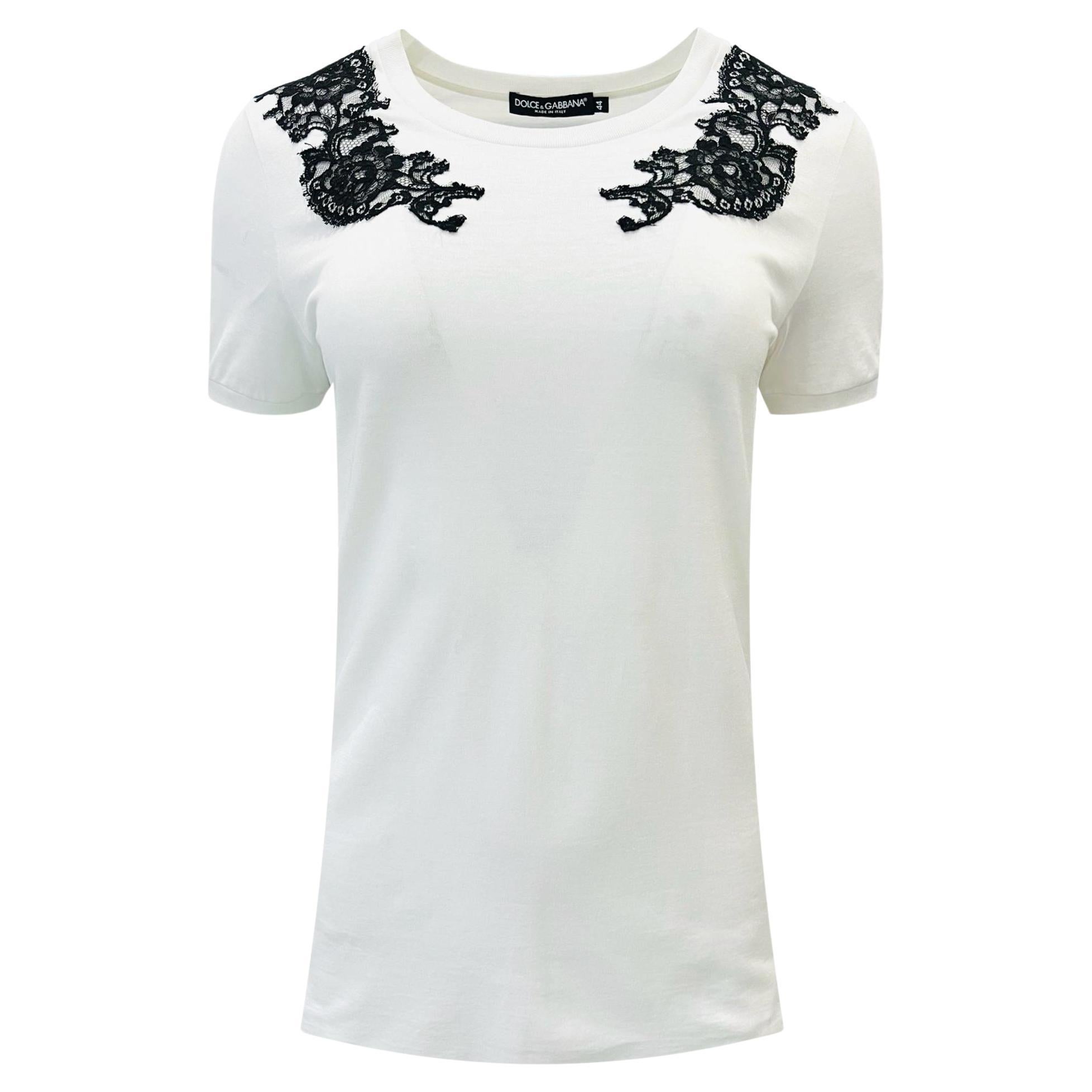Dolce & Gabbana Lace Detailed Cotton T-Shirt For Sale