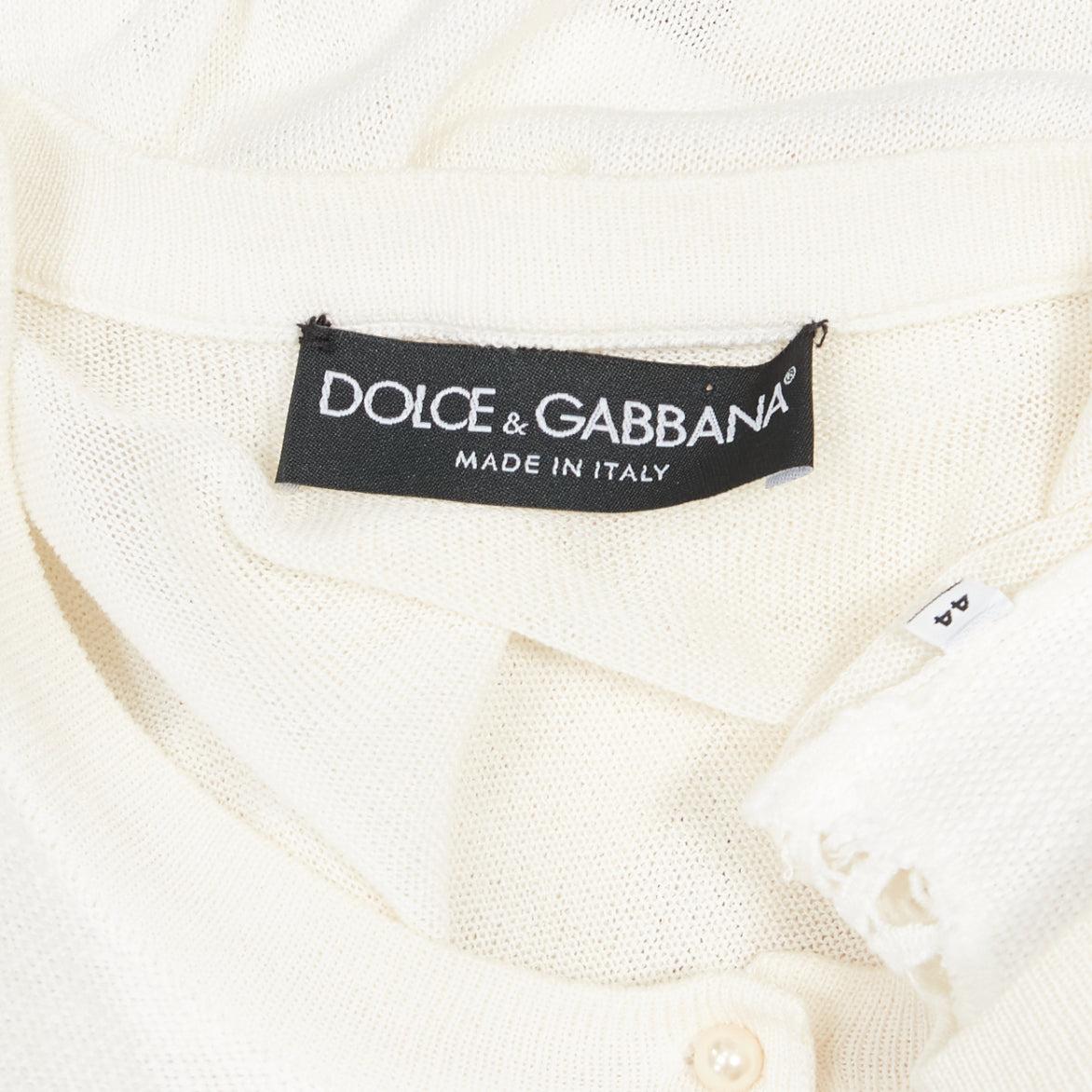 DOLCE GABBANA lace eyelet pearl buttons short sleeve cardigan sweater IT44 L For Sale 3