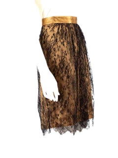 Dolce & Gabbana Lace Overlay Leather Trim Skirt Size XXL
