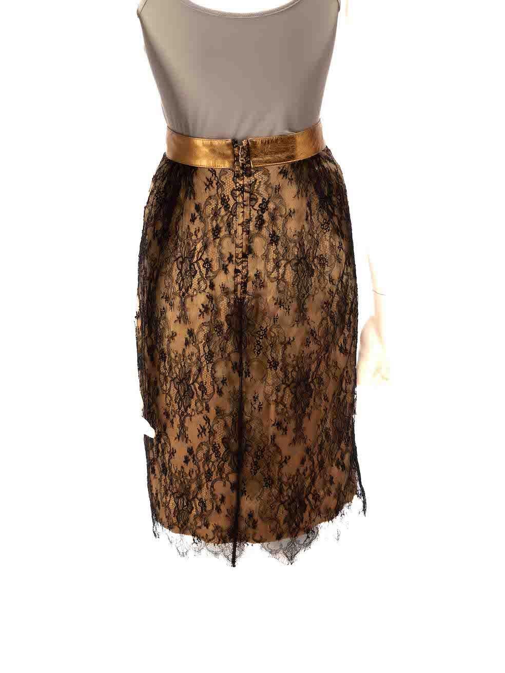 Brown Dolce & Gabbana Lace Overlay Leather Trim Skirt Size XXL For Sale